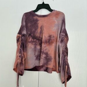 Oversized Cropped Stylish Tie-Dye Ruched Sleeve Sweatshirt size medium